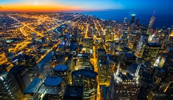 Capturing the skyline from an unusually high angle provides a more interesting look than from down in the streets.